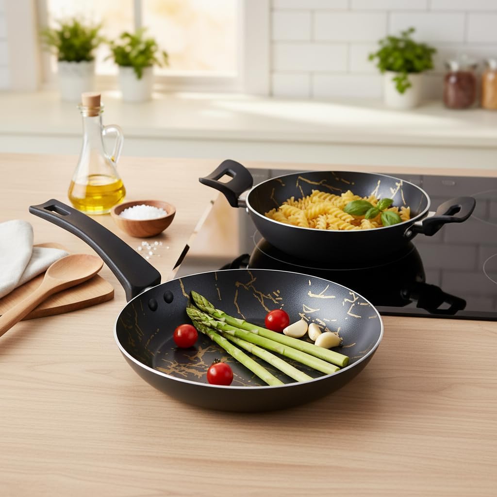 Desert Eco 2'li Kahvaltı Seti - İzmir Desenli 20 cm Sahan ve 24 cm Tava Yanmaz Yapışmaz Takım