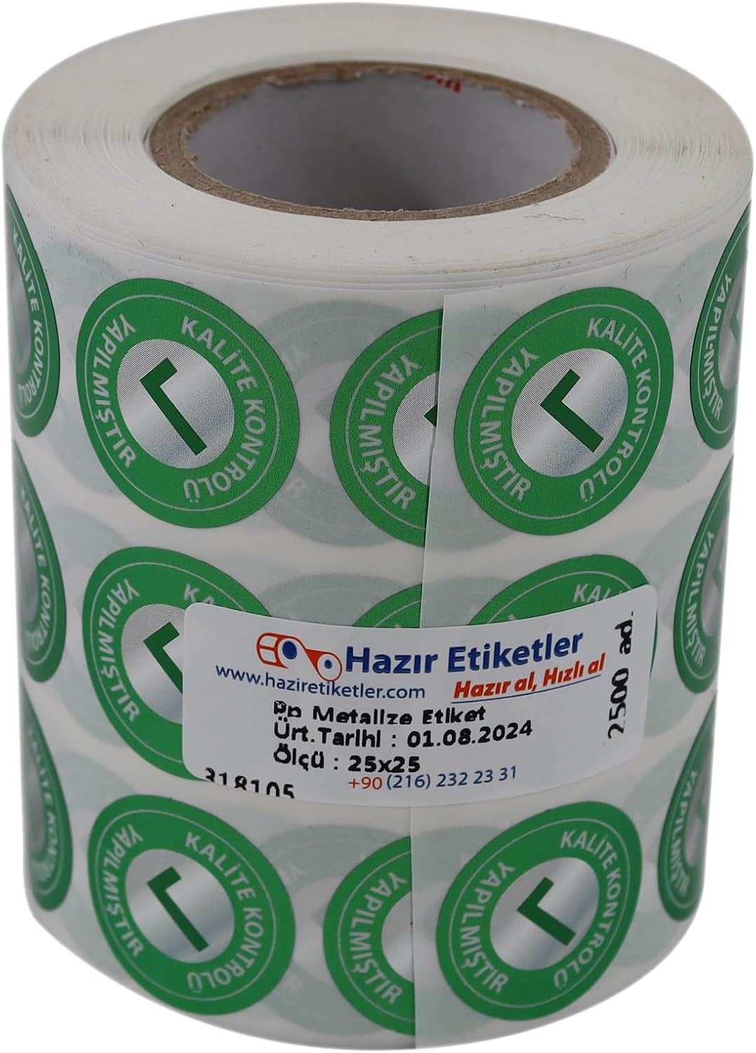 Metalize Kalite Kontrolü Yapılmıştır Etiketi 25mm Çap 2500 Adet Yan Yana 3 lü