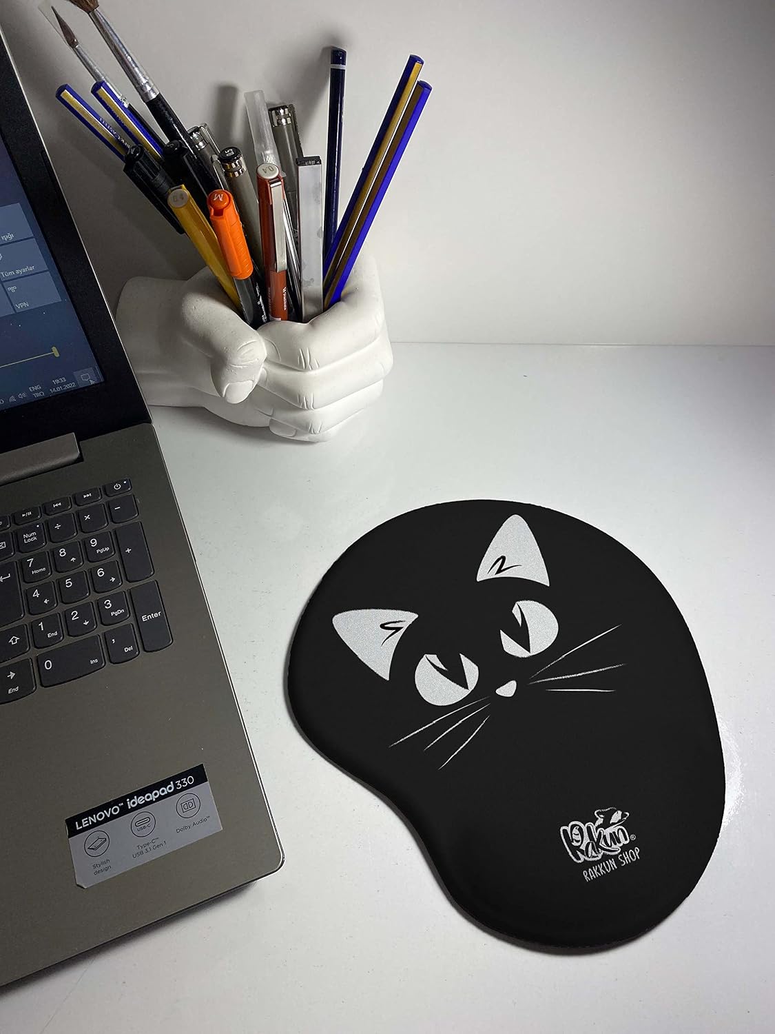 Siyah Beyaz Kedi Baskılı Bilek Destekli Mouse Pad
