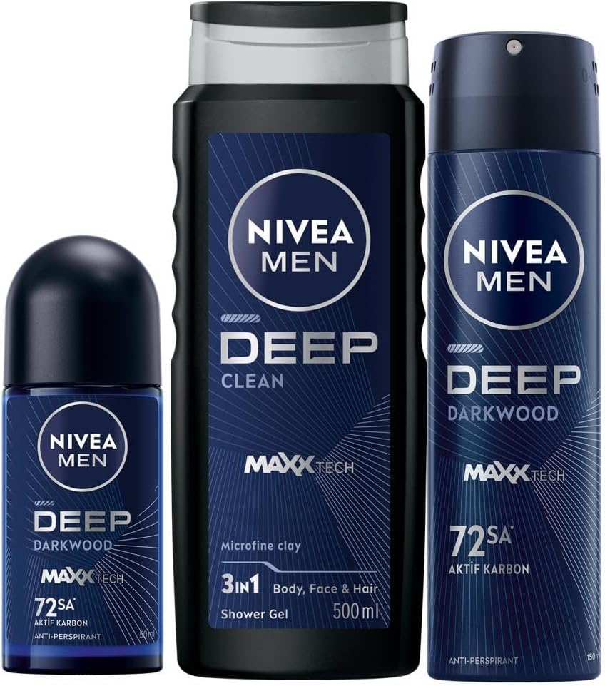 MEN Erkek Damat Çeyiz Bohça Seti Deep Dimension, Duş Jeli 500ml, Sprey Deodorant 150ml, Roll-on 50ml