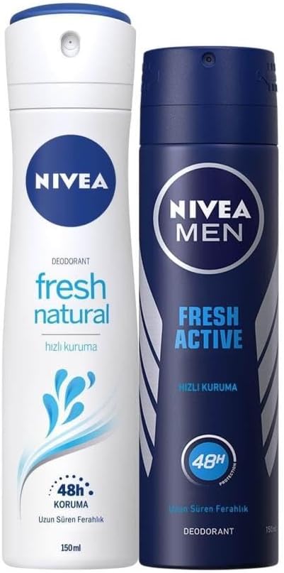 Kadın Sprey Deodorant Fresh Natural 48 Saat Deodorant Koruması 150ml ve Men Erkek Sprey Deodorant Fresh Active 48 Saat Deodorant Koruması 150ml