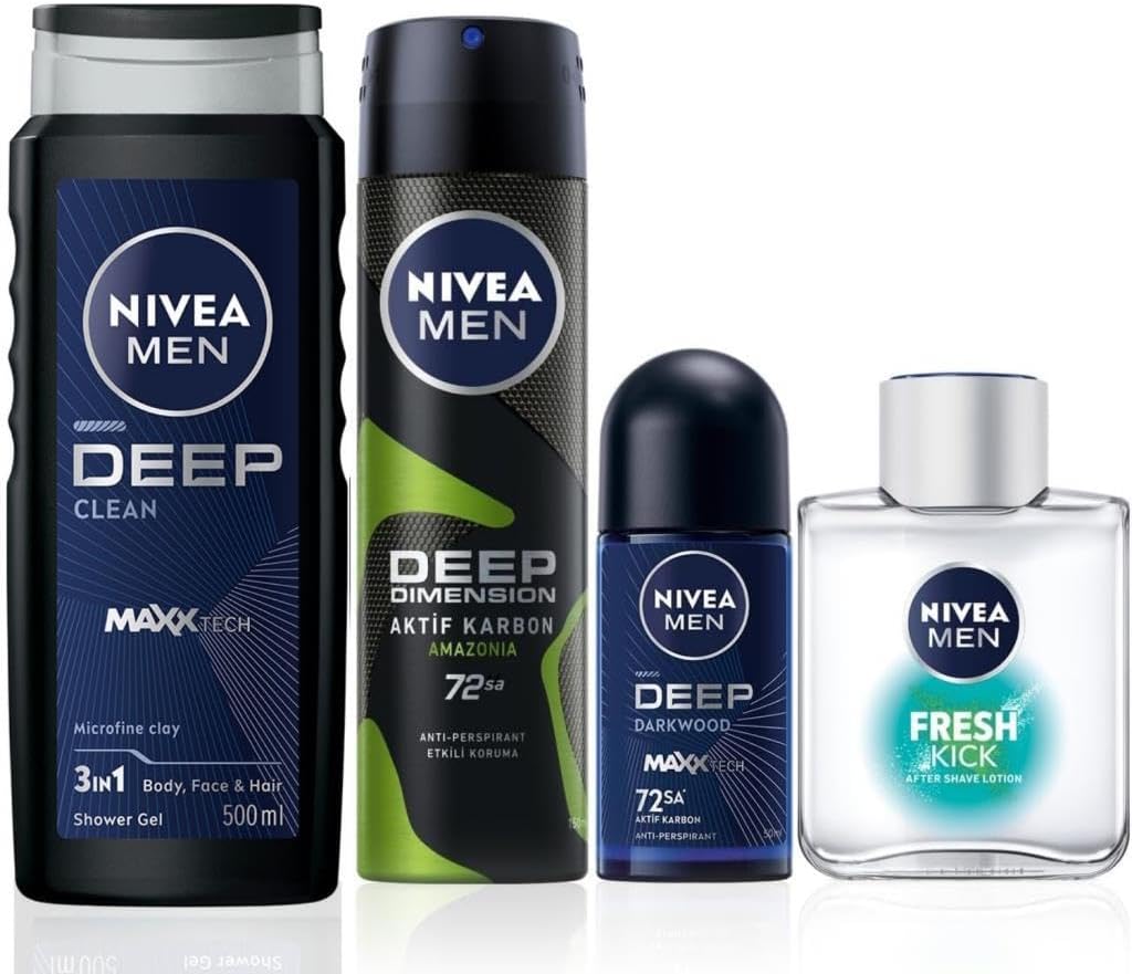 MEN Erkek Çeyiz Bohçası, Duş Jeli 500ml, Tıraş Sonrası Losyon, Sprey Deodorant, Roll-on, Ter Karşıtı