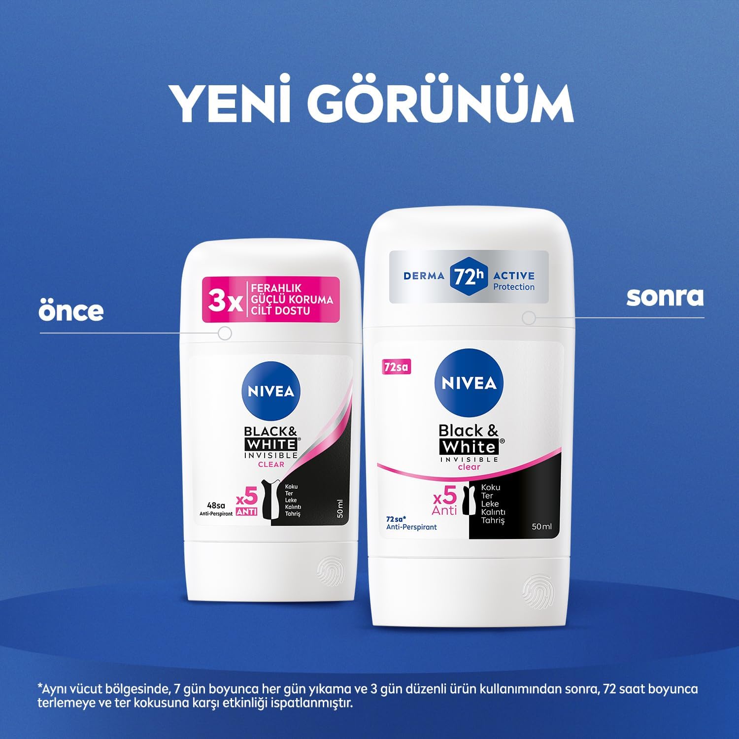 Kadın Stick Deodorant Black&White Invisible Clear 72 Saat Anti-Perspirant Koruma, 50 ml