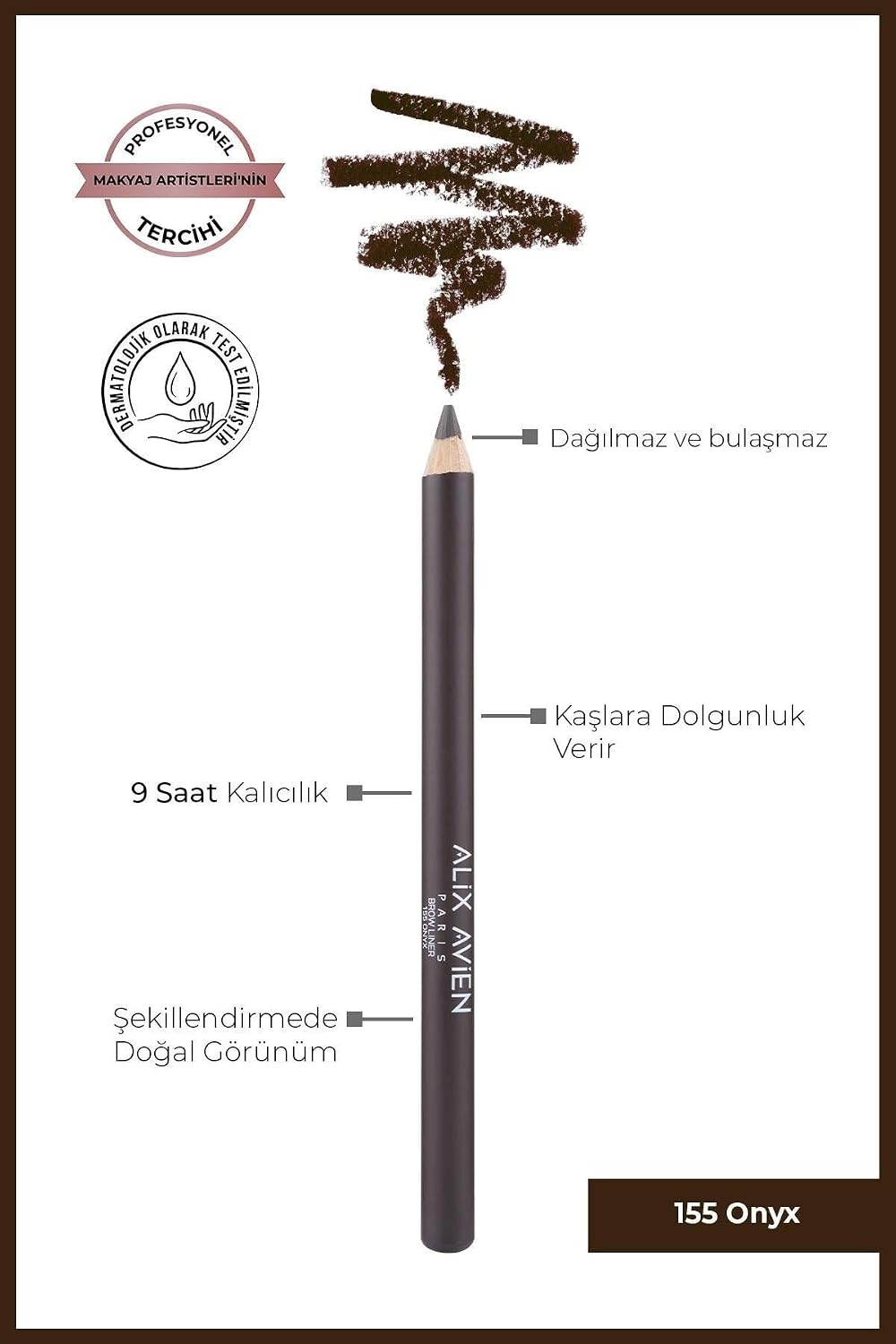 Uzun Süre Kalıcı, Belirginleştirici Şekillendirici Kahve Kaş Kalemi - Brow Liner 155 Onyx