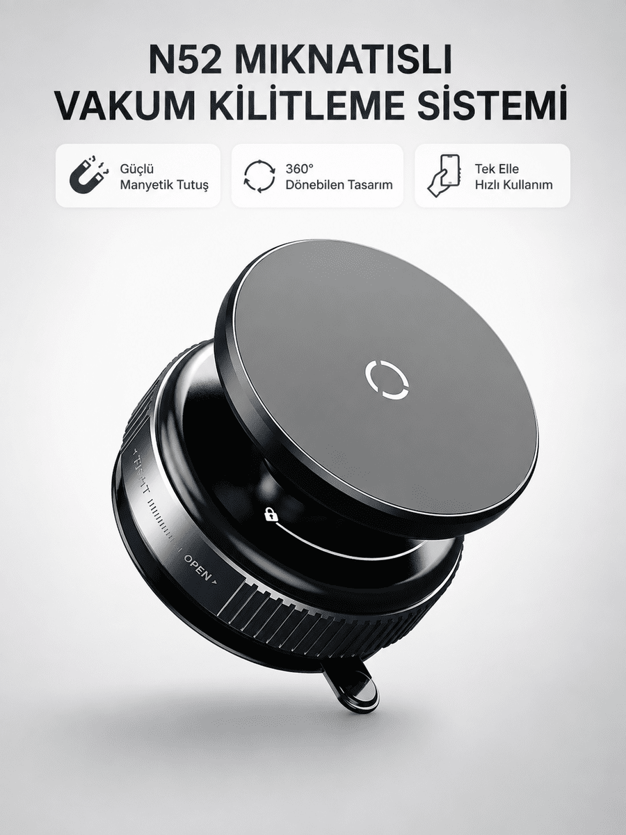Mıknatıslı Araç Telefon Tutucu Vakum Teknolojili 360° Ayarlanabilir