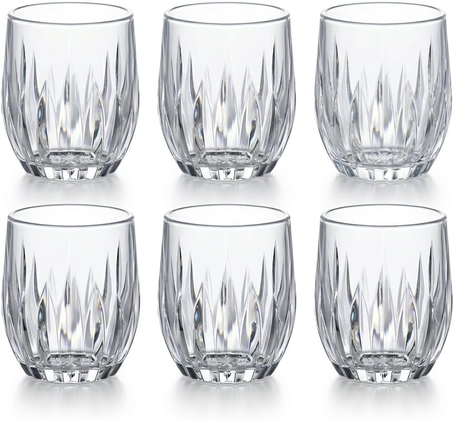 6'lı Kristal Kesme Görünümlü Cam Bardak Seti - Meşrubat, Su, Kahve ve Viski Bardağı Takımı (320 ml)