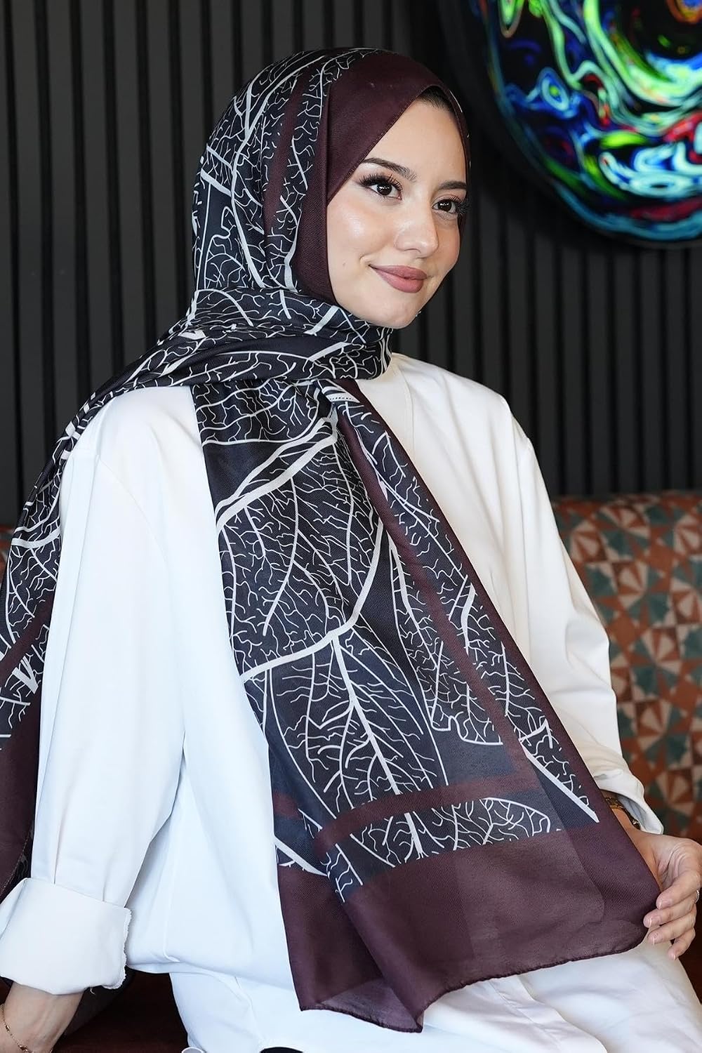 Mermer Desen Bordo Soft Pamuk Şal Çok Renkli 54