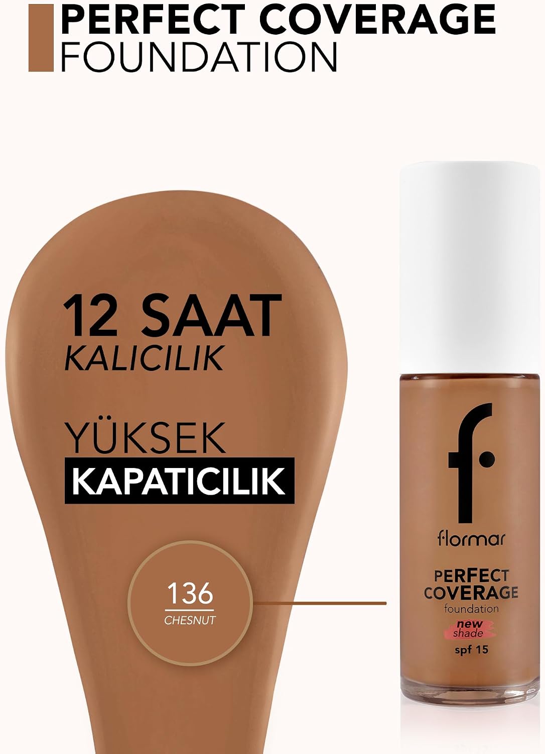 Perfect Coverage Yoğun Kapatıcı Su Bazlı Fondöten (SICAK ALT TON) -136 Chesnut -8682536070652