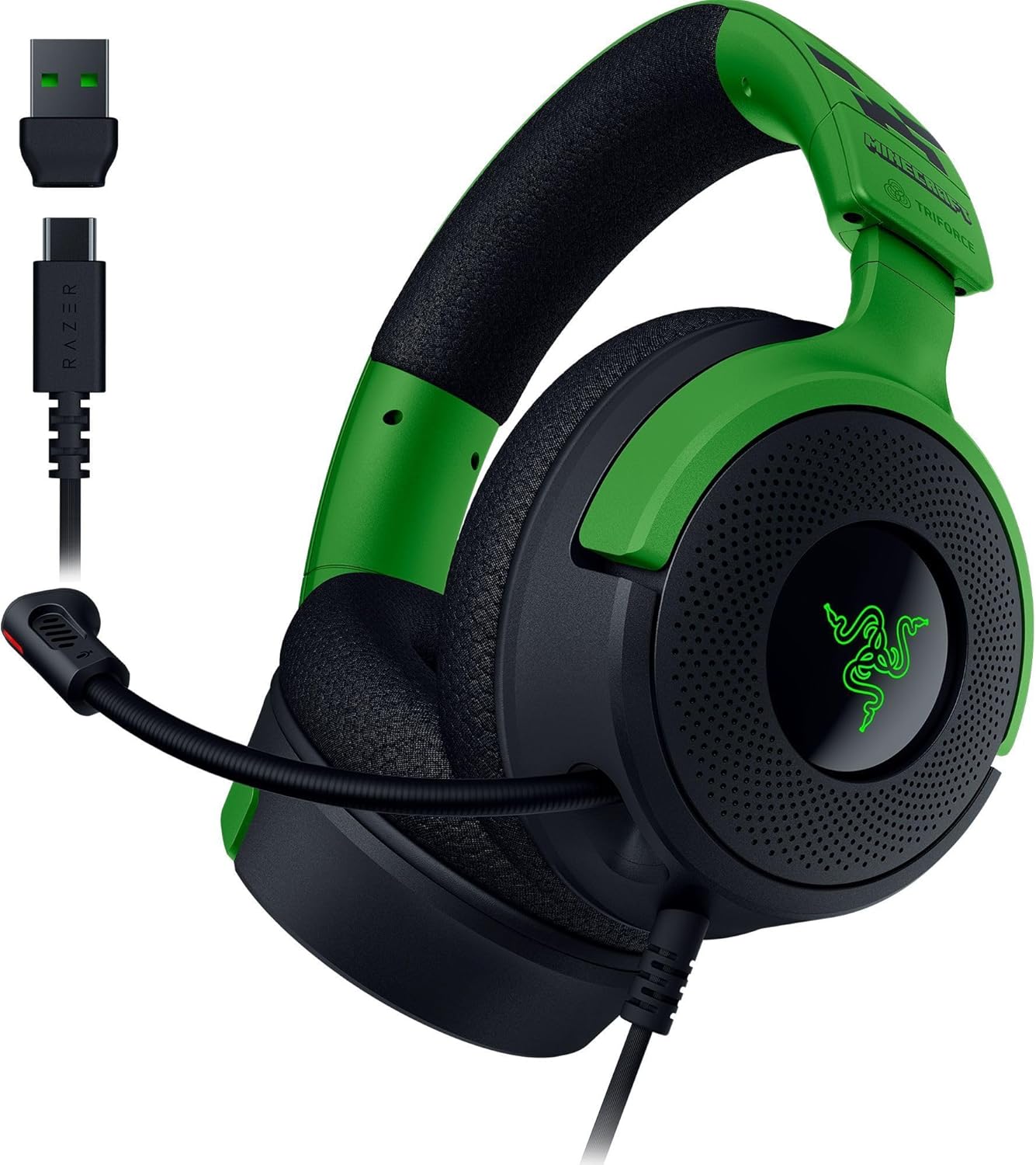 Kraken V4 X Minecraft Edition - Kablolu USB PC Oyun Kulaklığı (TriForce 40mm Sürücüler, Geri Çekilebilir Kardioid Mikrofon, Surround Ses, Chroma RGB, PC ve konsol için) Minecraft