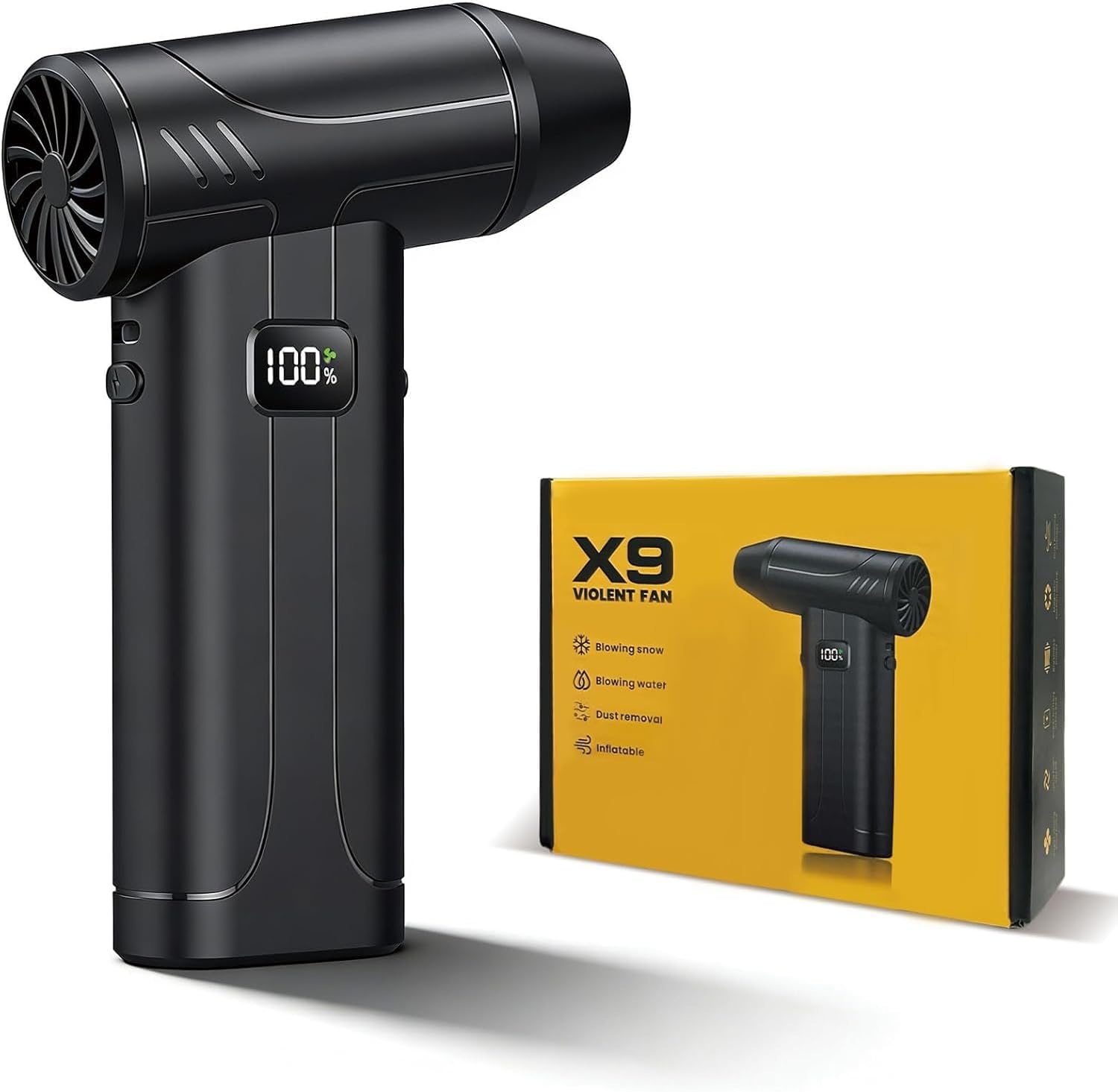 Turbo Jet Fan X9 - Çok Amaçlı Yüksek Güçlü El Fanı - 5 Kademeli Hız Ayarı, USB-C Şarjlı, LED Aydınlatma - Bilgisayar Toz Temizleme, Mangal Yakma ve Dış Mekan İçin Güçlü Hava Üfleyici (X9)