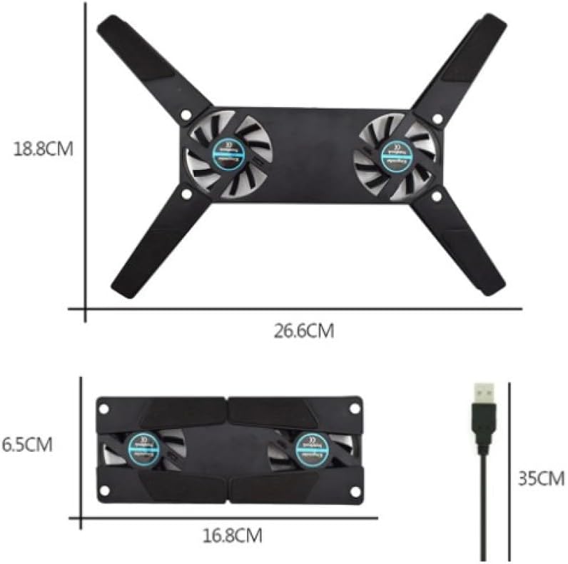 Ultra Küçük Katlanabilir Laptop Soğutucu Dizüstü Bilgisayar Soğutucu, Şık Tasarım, 2 Fan, USB Bağlantılı, Siyah Plastik Ayaklar