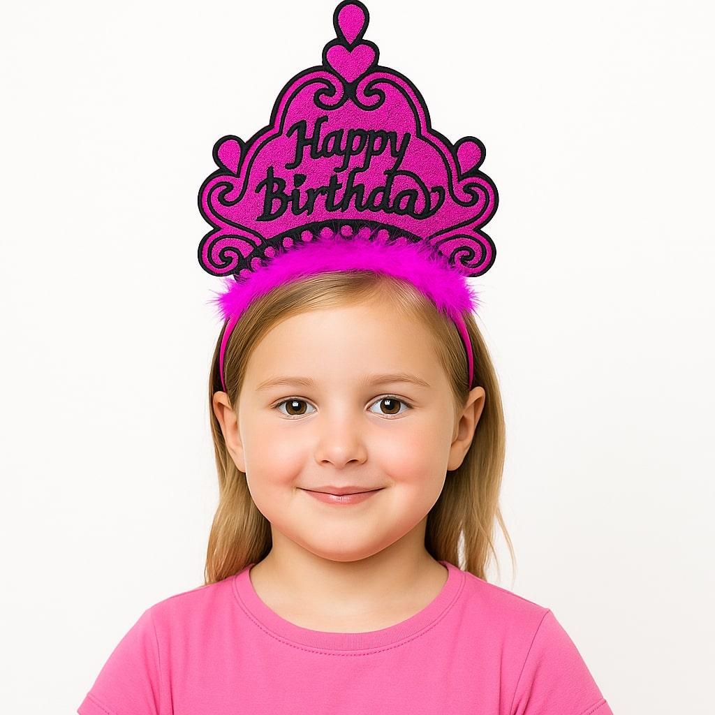 Fuşya Happy Birthday Prenses Tacı – Doğum Günü Taç ANessiWorldesuarı