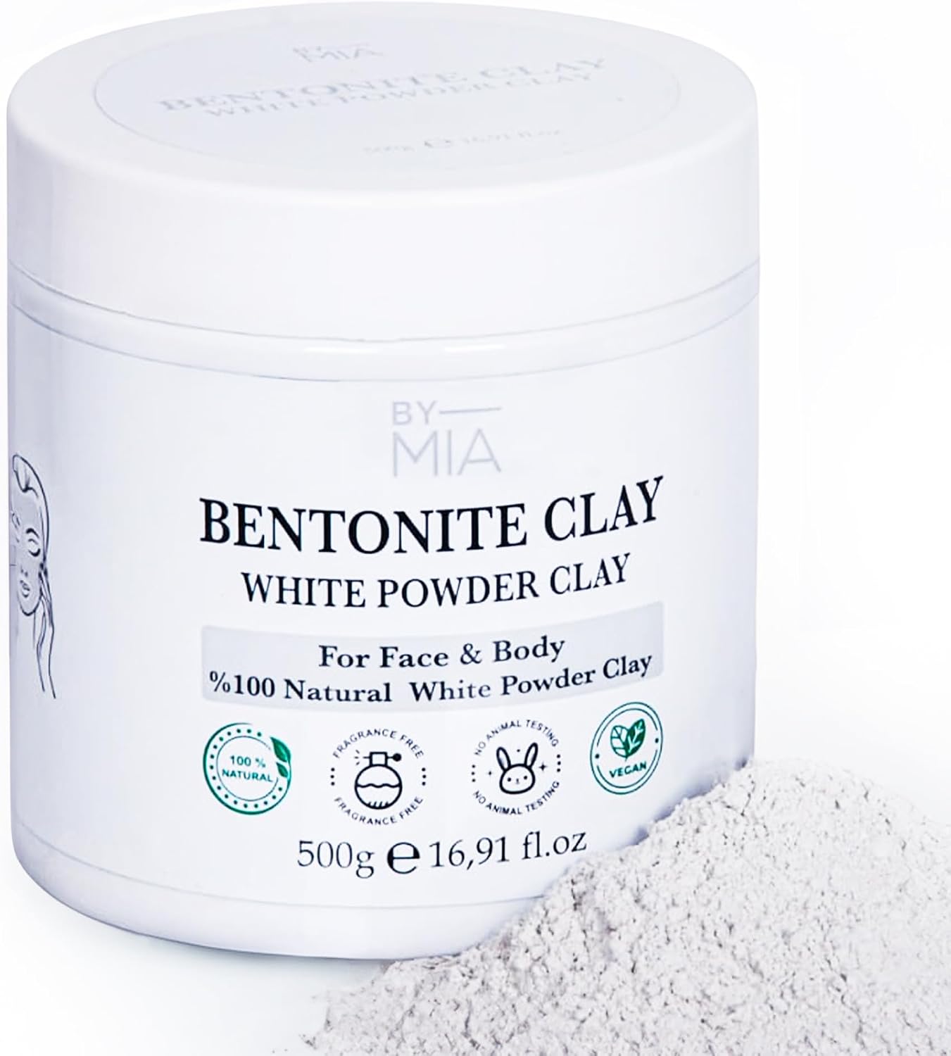 Yüz ve Vücut Bentonit Kili%100 Natural Doğal Beyaz Toz Kil 500 gr