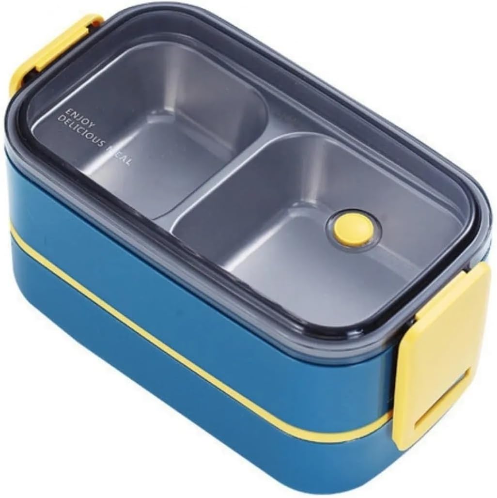Vagonlife Beslenme Kutusu İki Katlı - Paslanmaz Çelik - 1400ml (Kaşık ve Çatal) Lunch Box (Lacivert)