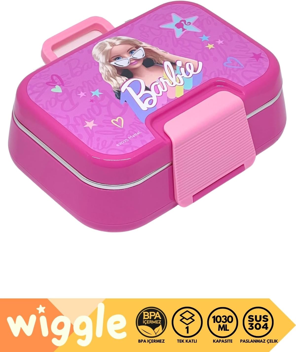 Bento 1030ml Lunchbox Barbie Temalı Lisanslı Tek Katlı 2 Bölmeli Paslanmaz Çelik Sefer Tası Yemek Kutu