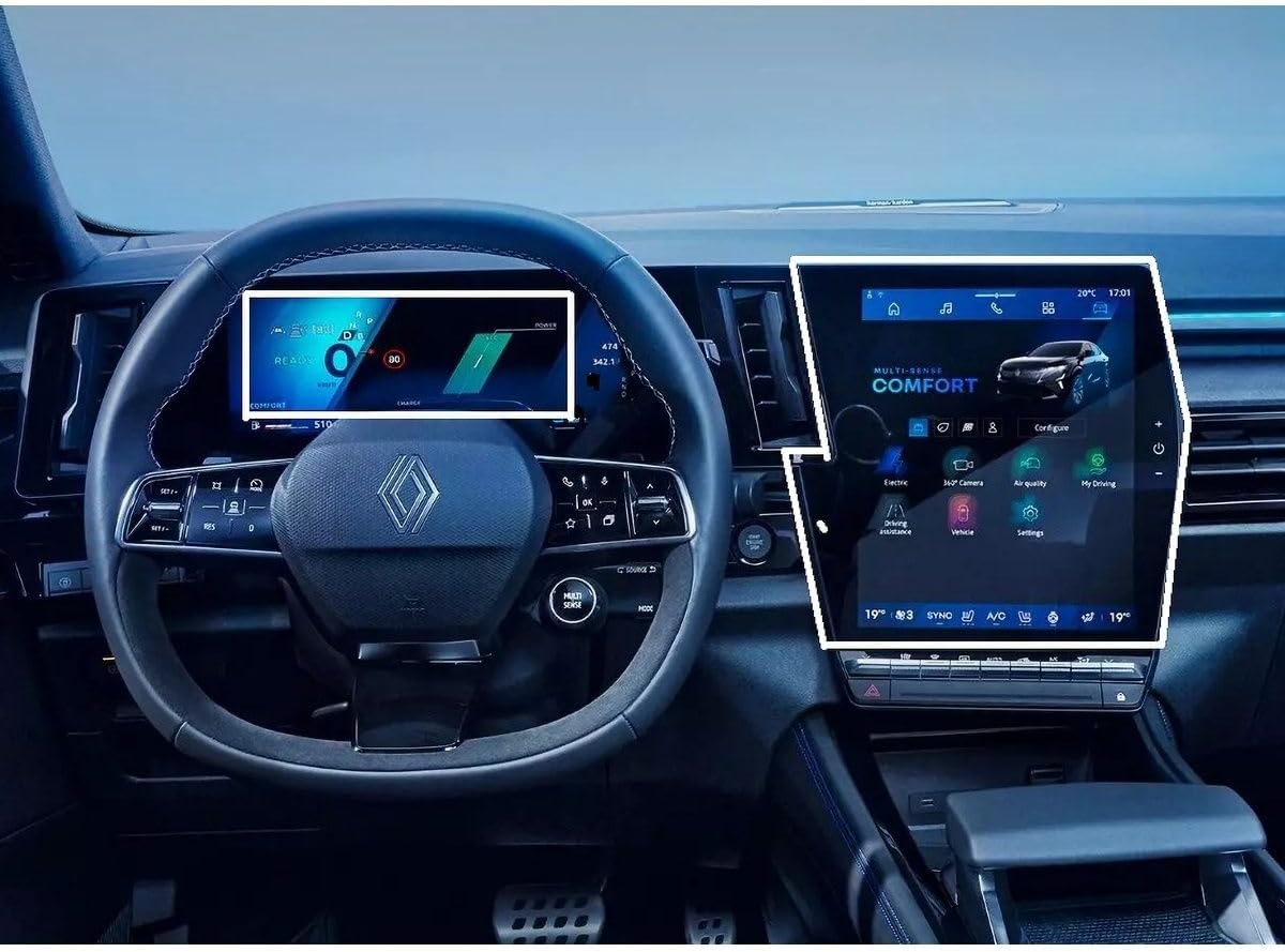 Renault Austral/Rafale ile uyumlu 2025 2026 12 inç (Büyük Ekran) Multimedya ve Gösterge 2li Set 9H Nano Ekran Koruyucu