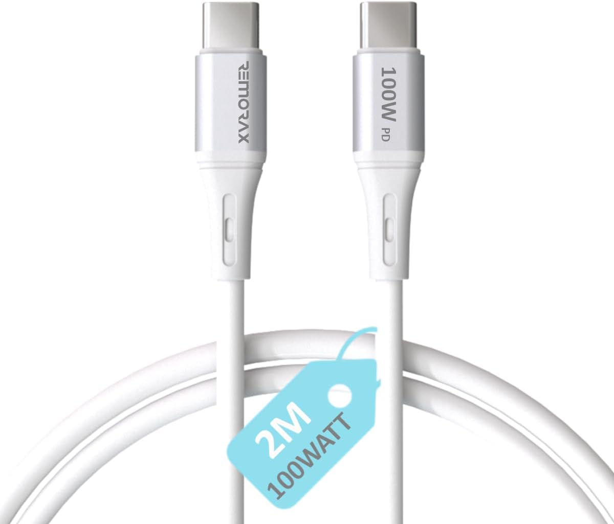 Type C-C, 2Metre, 100WATT PD Hızlı Şarj Kablosu, Wahoo (1Ad x 2Metre Beyaz)