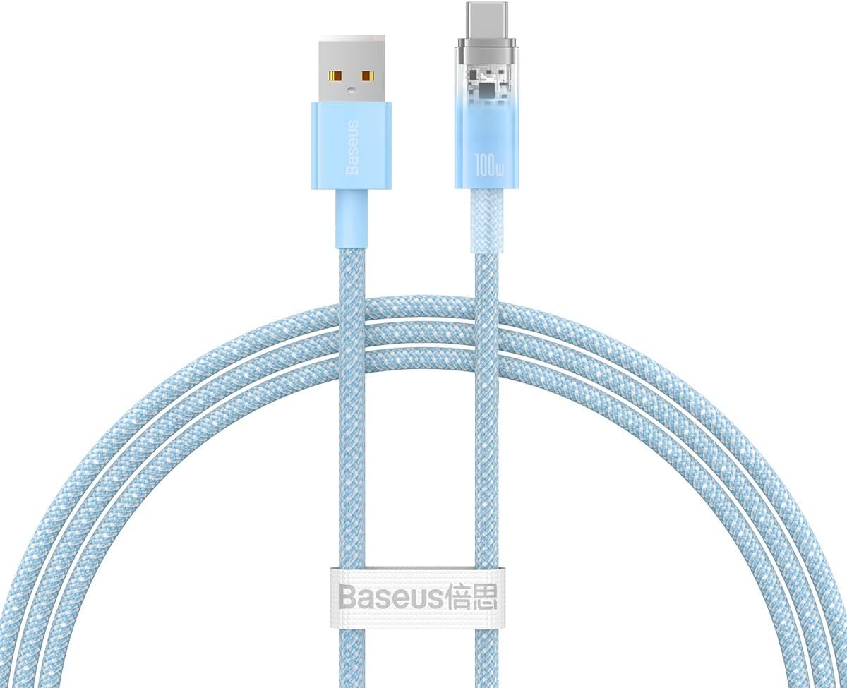 Explorer Serisi Hızlı Şarj Kablosu Akıllı Sıcaklık Kontrolü USB to Type-C 100W, 1m, Mavi