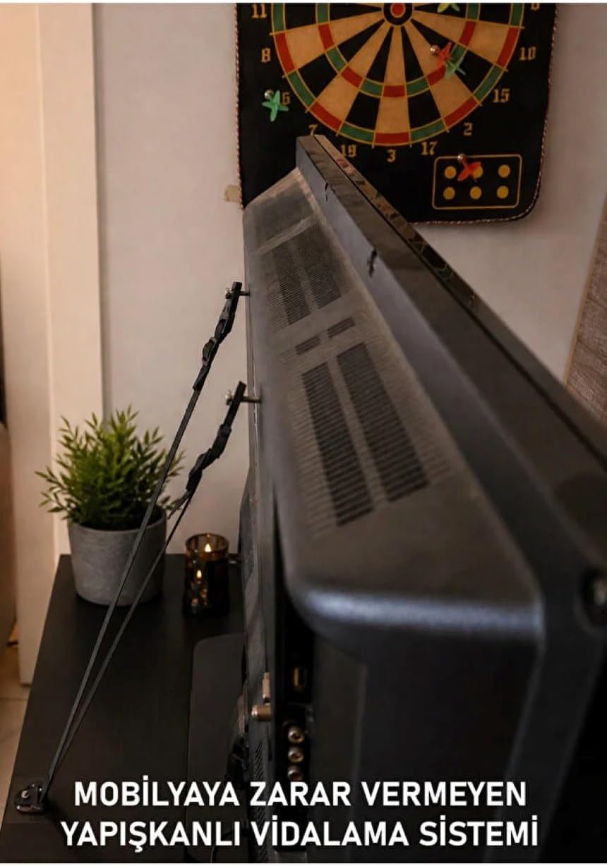 Mobilyaya Yapışkanlı V Tipi LCD TV Askısı Sabitleme Çoçuk Evcil Hayvan Deprem Koruma Güvenlik Kemeri