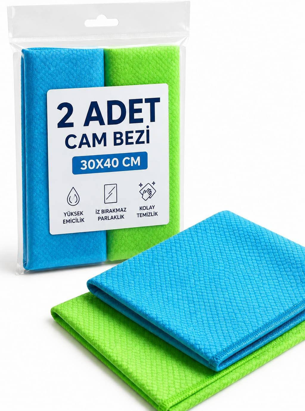 2 Adet Mikrofiber Cam Bezi 30x40 Temizlik Bezi