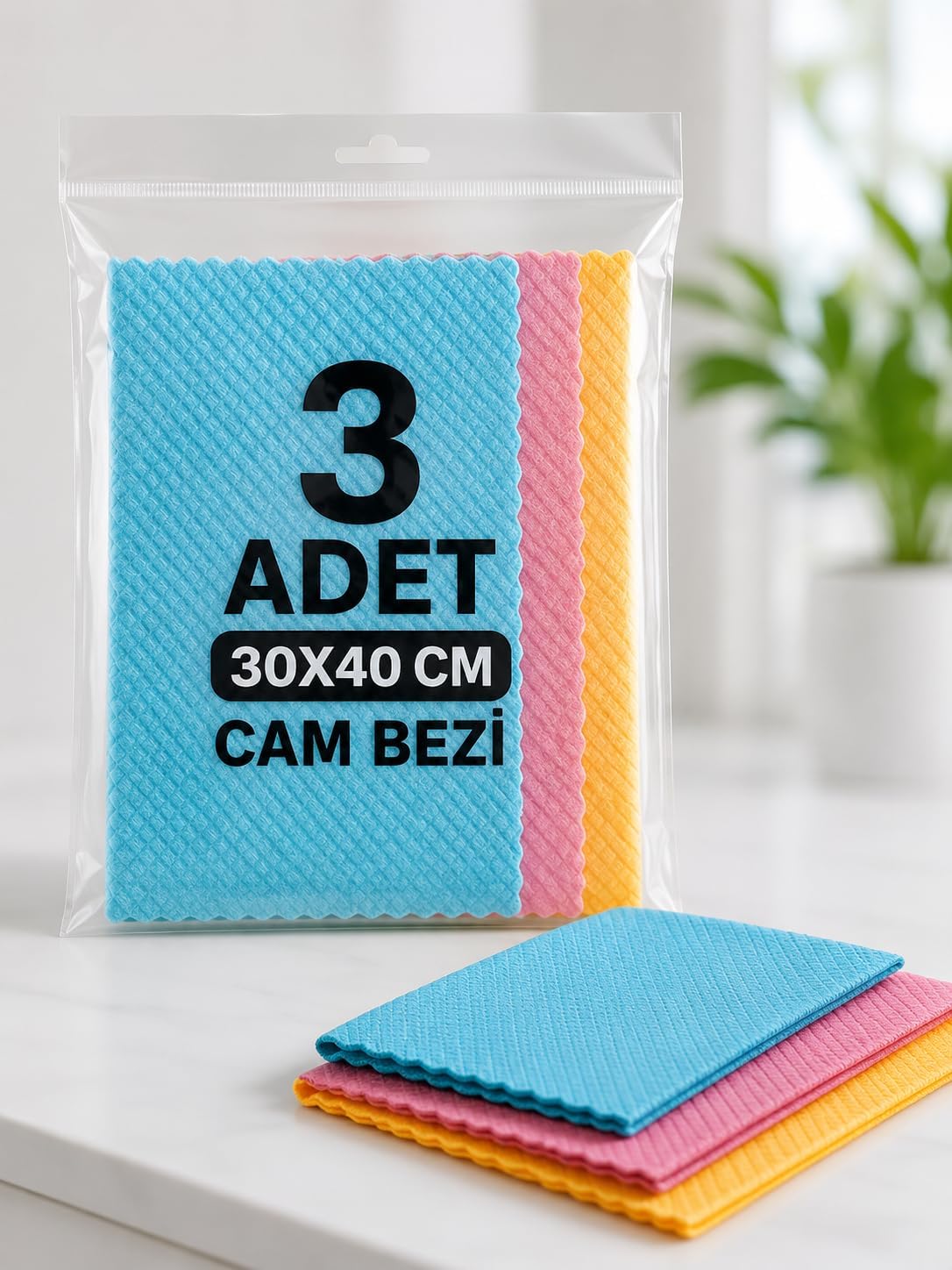 3 Adet Mikrofiber Cam Bezi 30x40 Temizlik Bezi