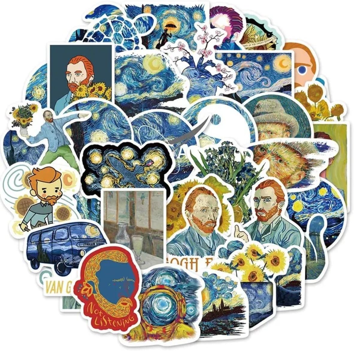 50'Li Van Gogh Stickers, Sticker Seti Laptop Notebook Tablet Sticker Seti, 68746854684684