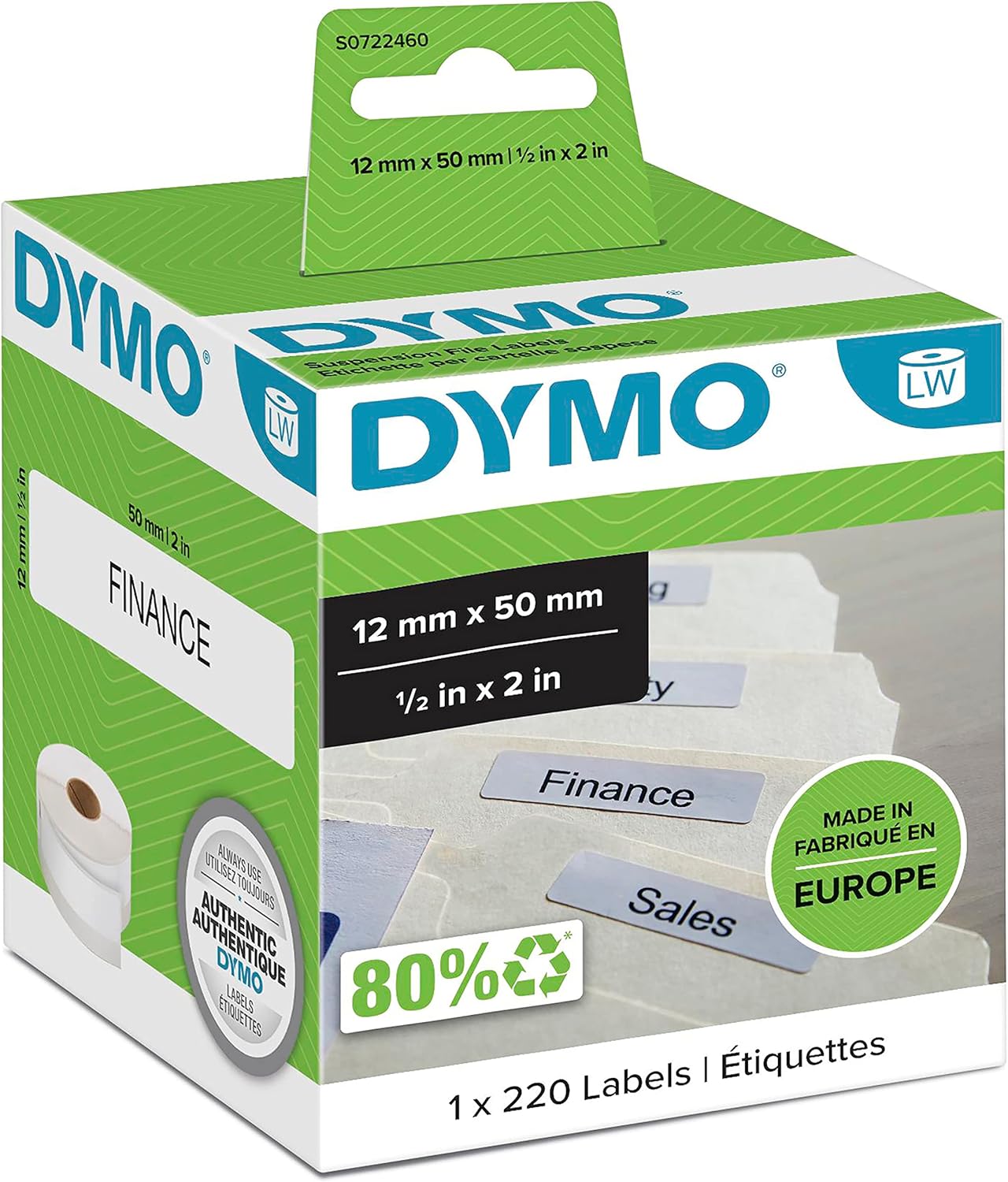 S0722460, LW Askılı Dosya Etiketi, (50x12 mm) 220 Etiket/Paket - (99017)