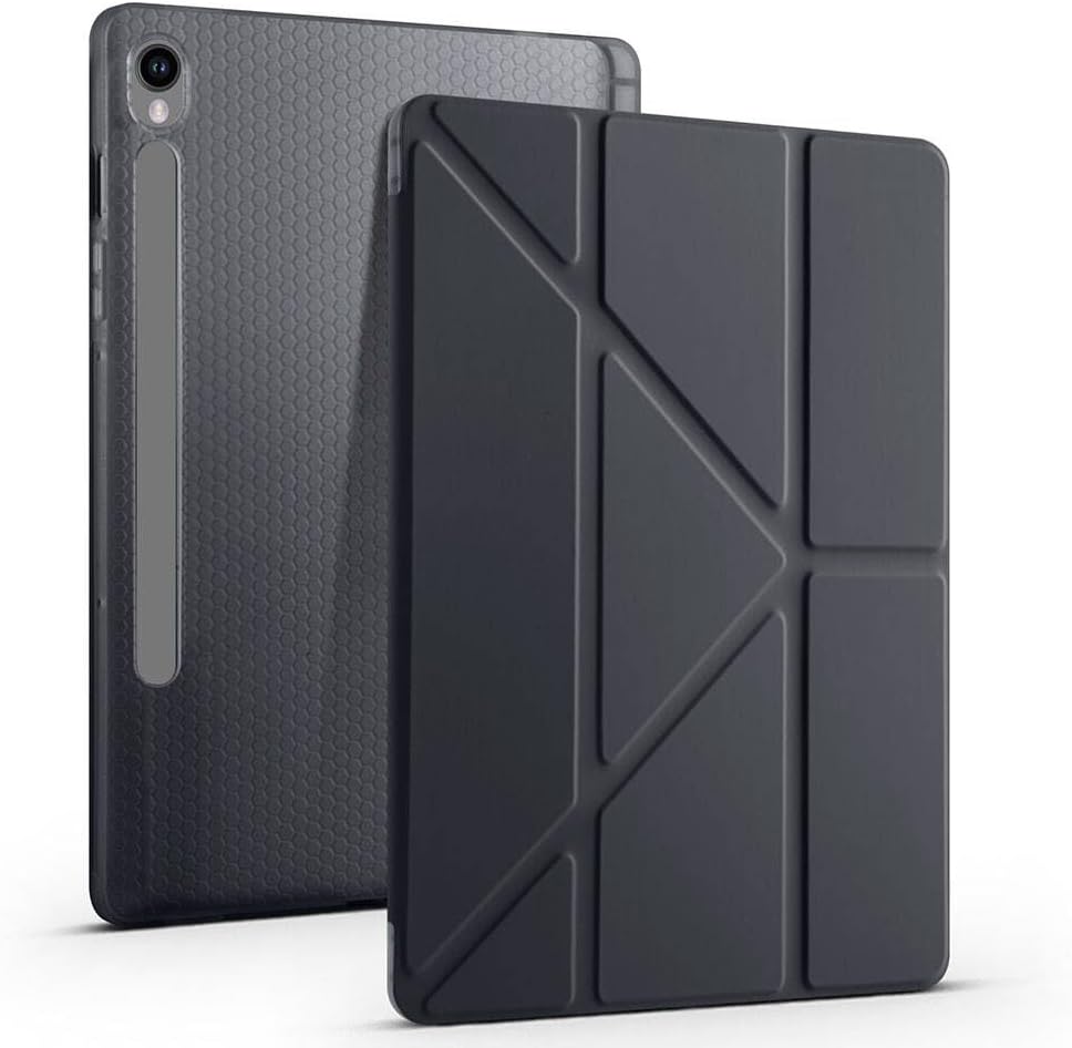 Samsung Galaxy Tab S10 FE SM-X520 X526 ile Uyumlu Kılıf Silikon Yumuşak 4 Farklı Stand Olabilen Kalem Bölmeli Kapaklı Tablet Kılıfı Siyah