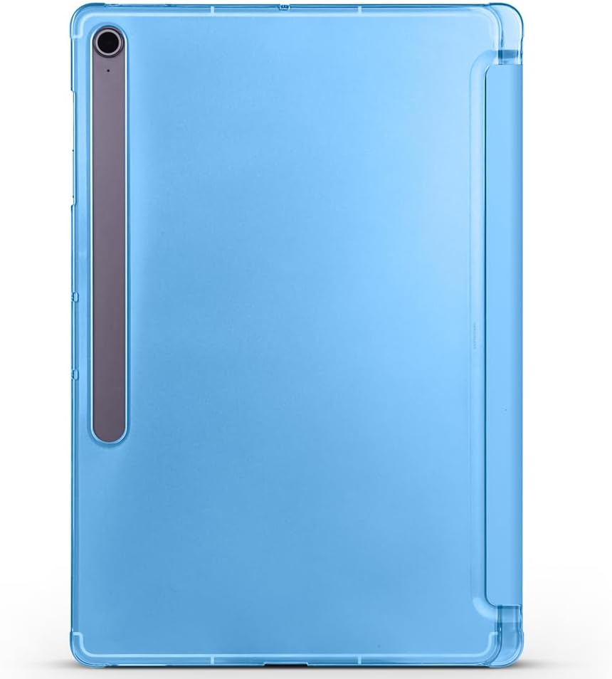 Samsung Galaxy Tab S10 FE Plus SM-X620 X626 ile Uyumlu Kılıf Kalem Bölmeli 2 Farklı Stand Olabilen Arka Kısım Şeffaf Sert Silikon İnce Hafif Tablet Kılıfı Mavi