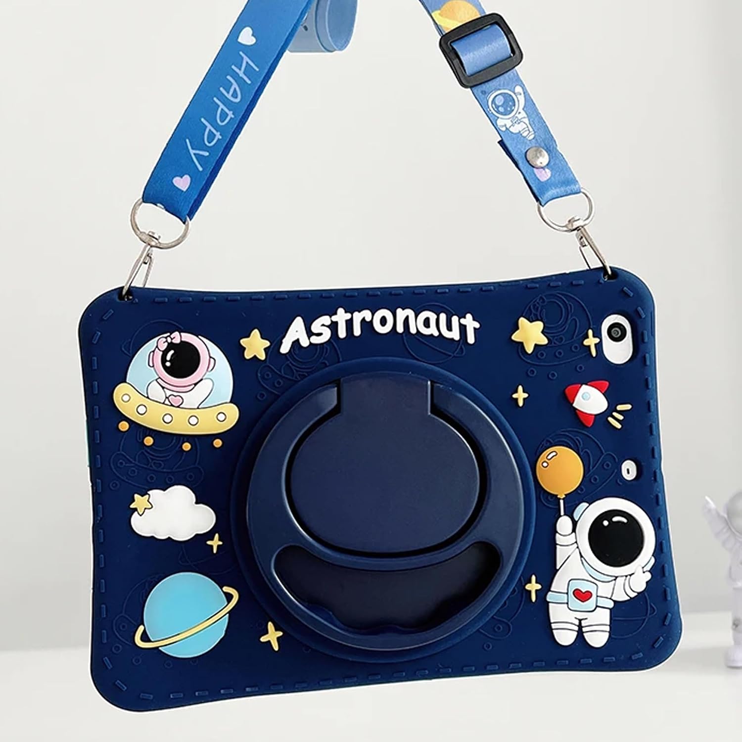 Lenovo Tab TB311FU ile Uyumlu Kılıf 360 Derece Döner Stand Yatay Dikey Kullanılabilir, Kawaii Askılı Tasarım Kalem Yuvası Özellikli Sevimli Astronot Tasarımı