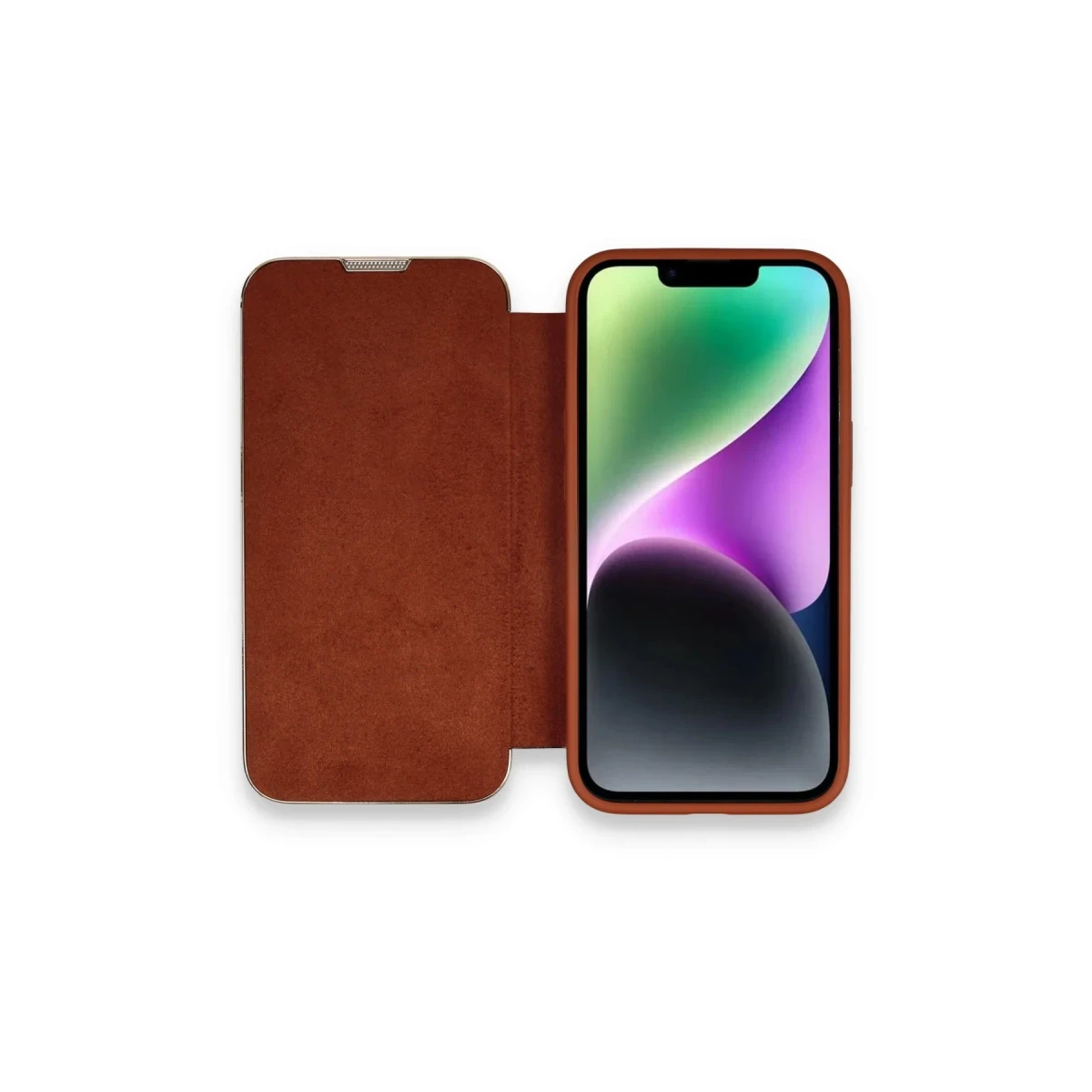 Apple iPhone 14 Pro Max Kılıf Dolpin Kapaklı - Kahverengi