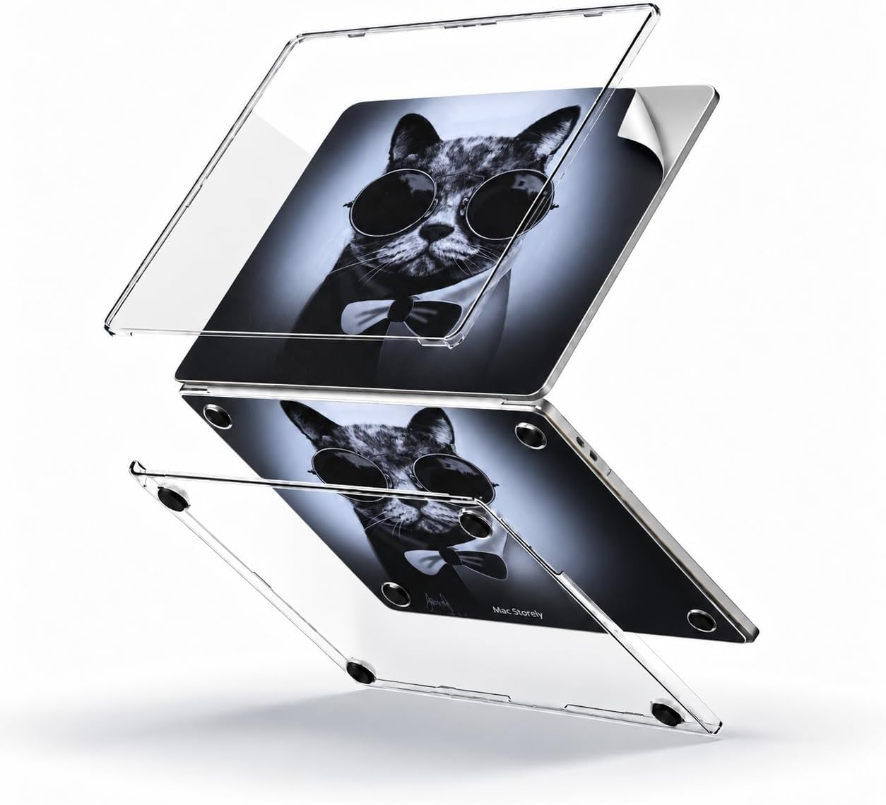 Macbook Pro M1-M2 Kılıf A2338 ile Uyumlu Laptop Sticker Koruyucu Kaplama Cat01NL Siyah