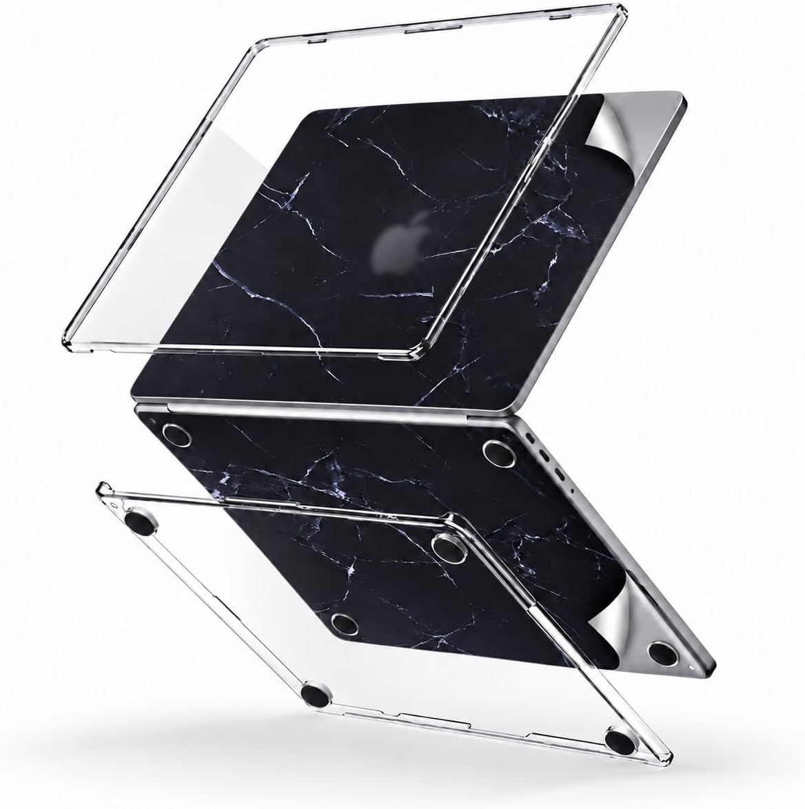 MacBook Air 13,6 inç M2 M3 M4 M5 A2681 A3113 A3240 A3449 Kristal Şeffaf Sert Kılıf, Geometrik Mermer Desenli 3M Sticker USB-C Adaptör Hediyeli Set
