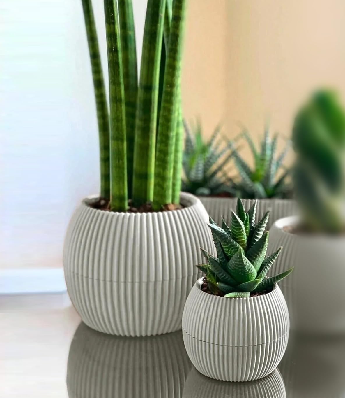 Mercan Yuvarlak Saksı Seti 0,35 litre + 1,2 litre, İç Mekan - Dış Mekan 2li Ekonomik Tabaklı Plastik Saksı Set Latte Renk
