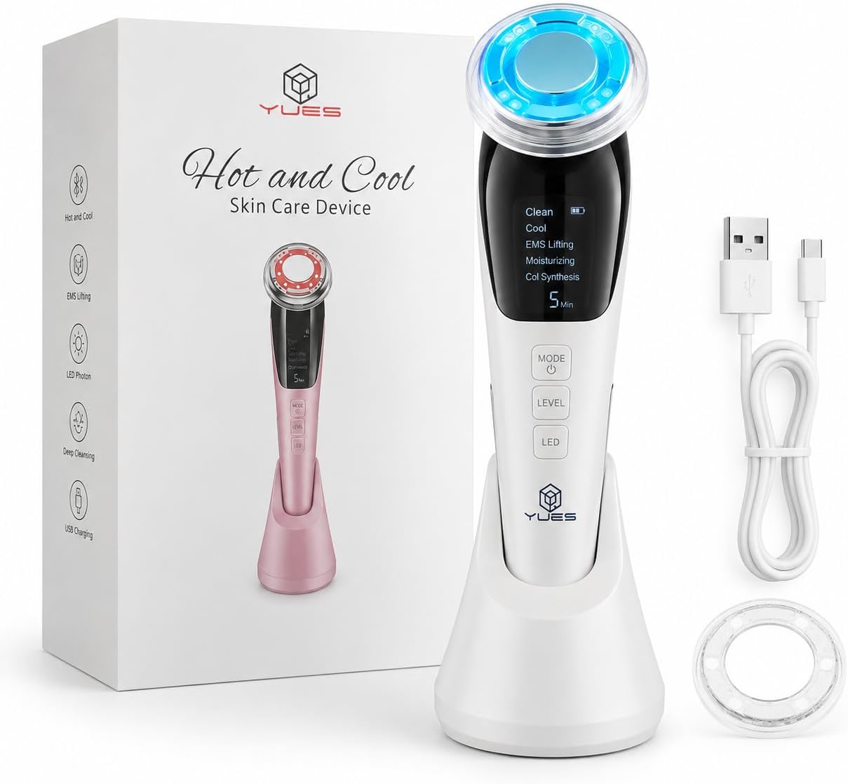 Hot & Cool EMS Cilt Bakım Cihazı, Sıcak Soğuk Yüz Masaj Aleti, LED Işık Destekli, Mikro Titreşimli, Şarjlı Yüz Bakım Cihazı, Temizleme, Nemlendirme ve Bakım Modları, Model D818