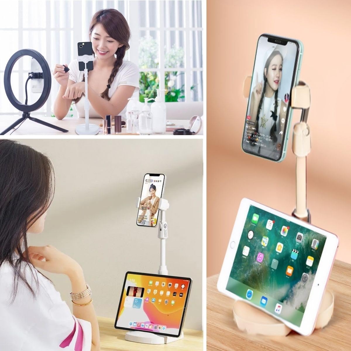 ® Masa Üstü Tablet ve Telefon Tutucu Plastik Aparat Beyaz Telefon Standı