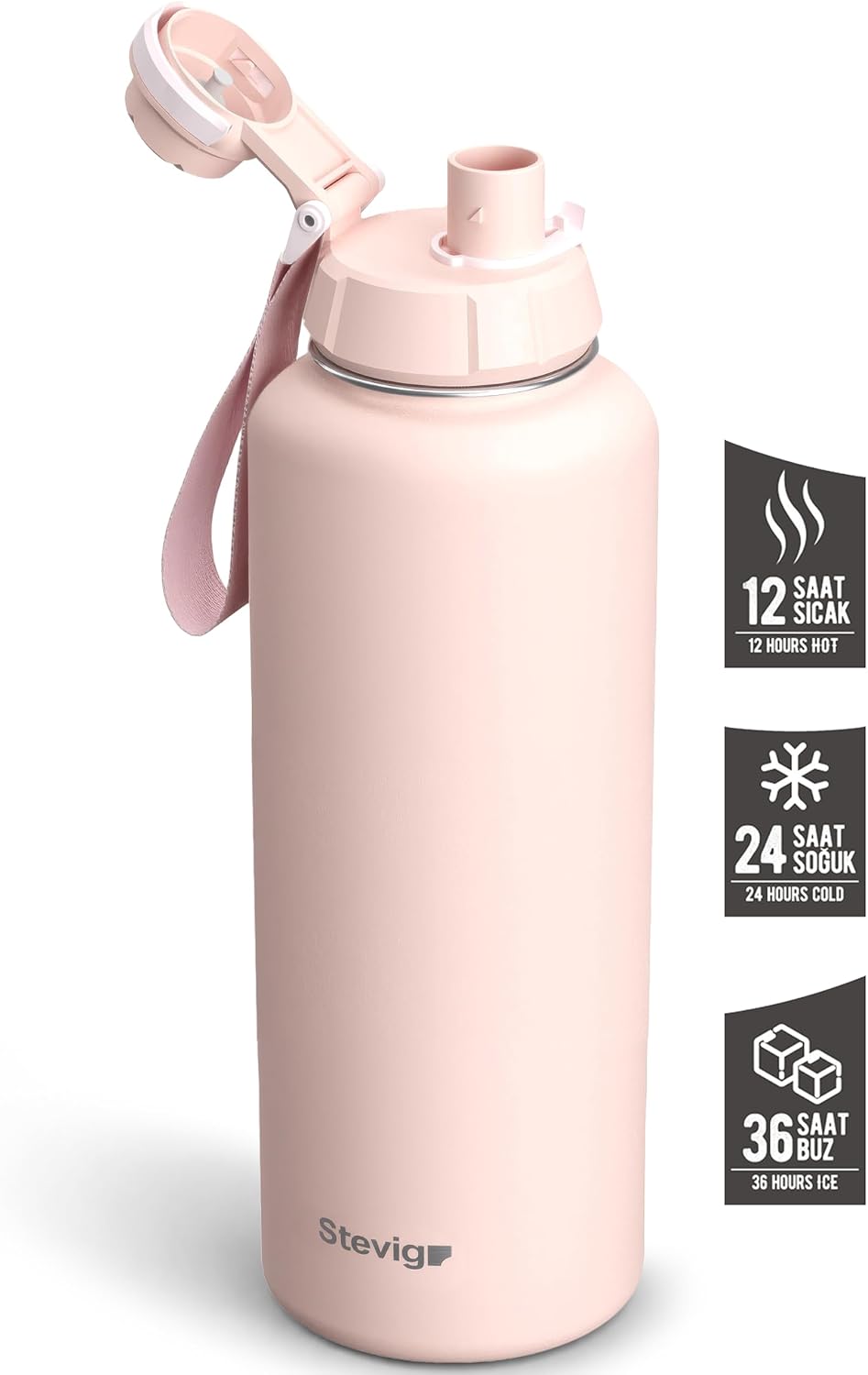 1 Hand Leak-Proof Sızdırmaz Çelik Termos 1500 ML Icy Pink ST-255