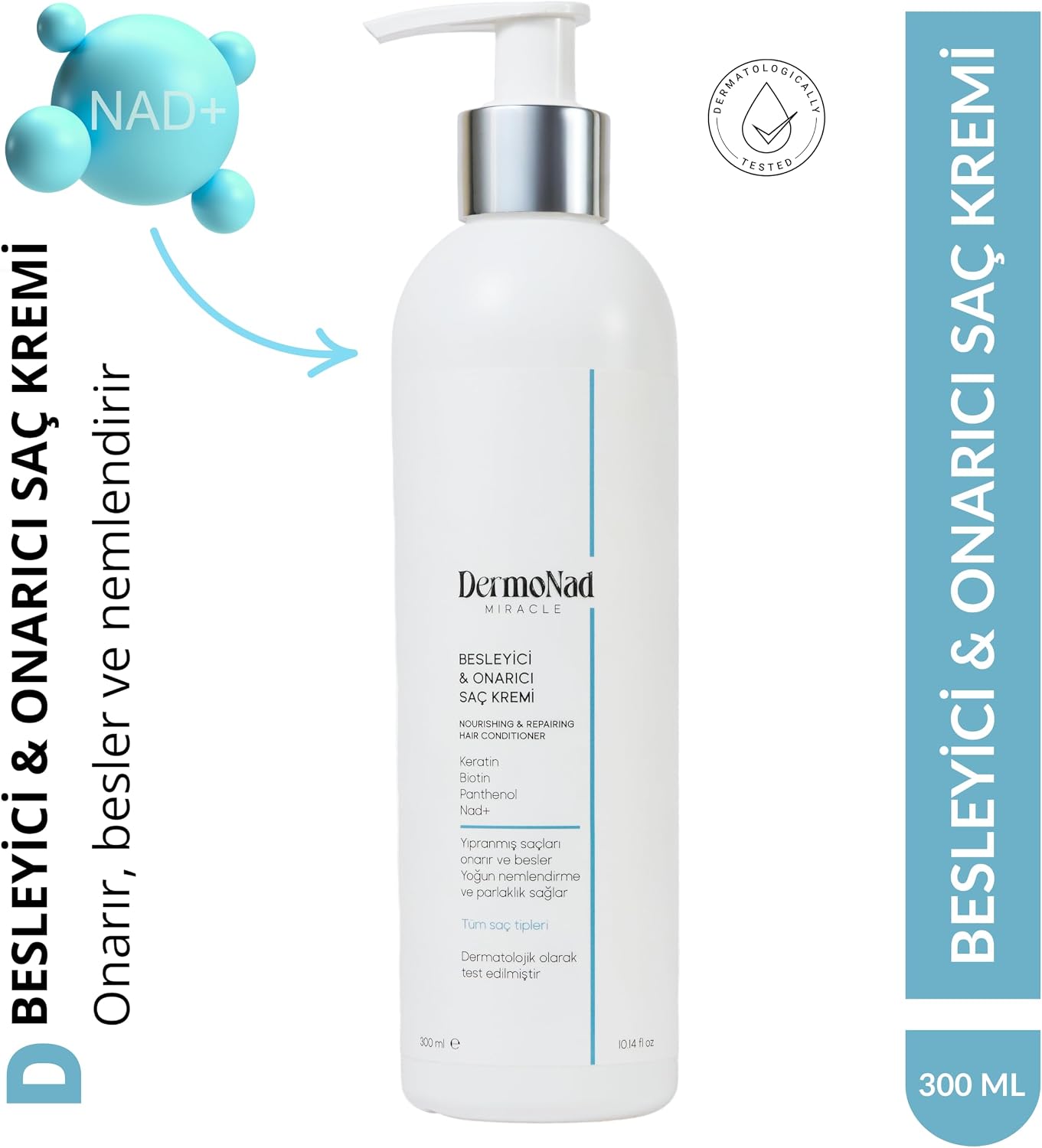Saç Kremi Nemlendirici & Onarıcı 300 ml (NAD+, Biotin, Keratin, Panthenol)