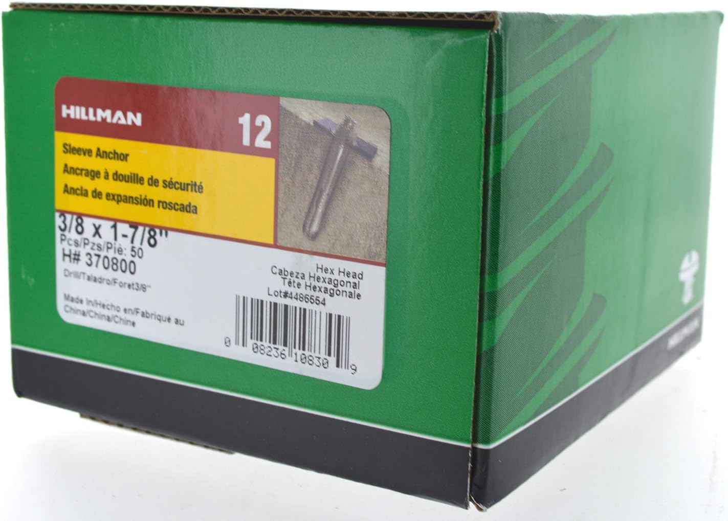 370800 Altıgen Başlı Manşon Çapa, 8/8 X 1-7/8-İnç, 50'li Paket