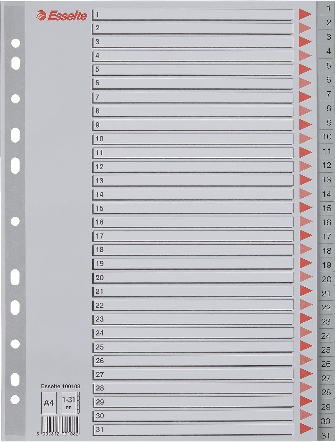 1-31 Rakamlı Separatör, A4, Gri, 100108
