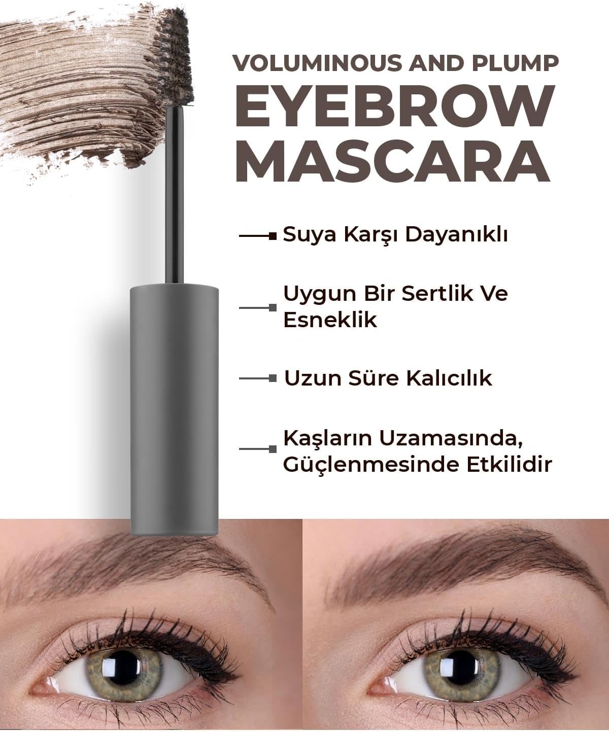 Suya Dayanıklı Kalıcı Etki Yoğun Pigmentli Kahverengi Kaş Sabitleyici Maskara - Eyebrow Mascara 802