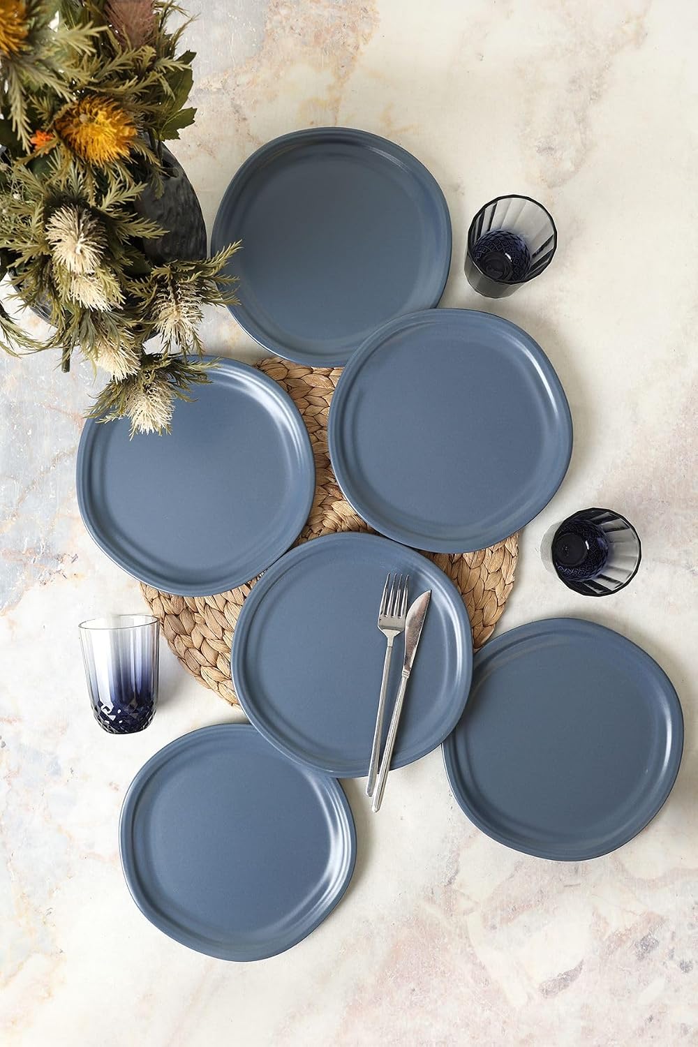 Mat Mavi Bloom Pasta Tabağı 24 Cm 6 Adet 399