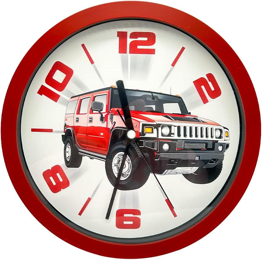 Premium Serisi Jeep Desenli KırmızıDuvar Saati 25 cm