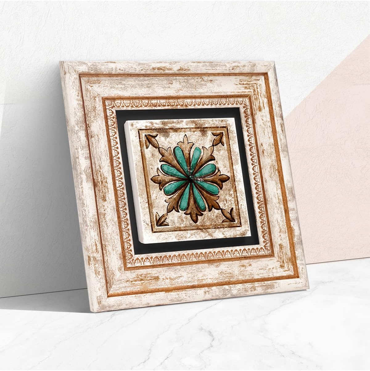 Fas Desenli Vintage Taş Duvar Tablosu - Çerçeveli Taş Tablo - Dekoratif Duvar Sanatı - Modern Ev ve Ofis Duvar Dekoru T1-35