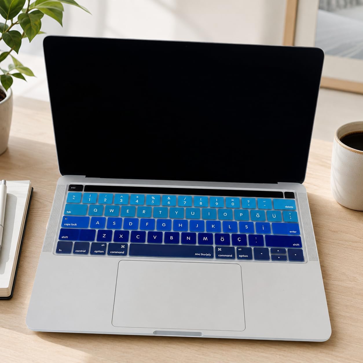 Türkçe Q Keyboard Cover MacBook Pro Touch Bar 13 inç 15 inç Uyumlu A1706 A1989 A2159 A1707 A1990 | US ANSI Amerikan Düz Enter Silikon Klavye Koruyucu Lacivert Mavi
