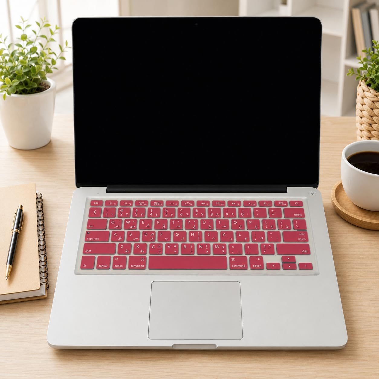 Arapça Silikon Klavye Koruyucu Apple MacBook Air 13 & Pro 13/15 ile Uyumlu | US Düz Enter Amerikan Layout | A1278 A1502 A1425 A1369 A1466 A1286 A1398 Açık Pembe
