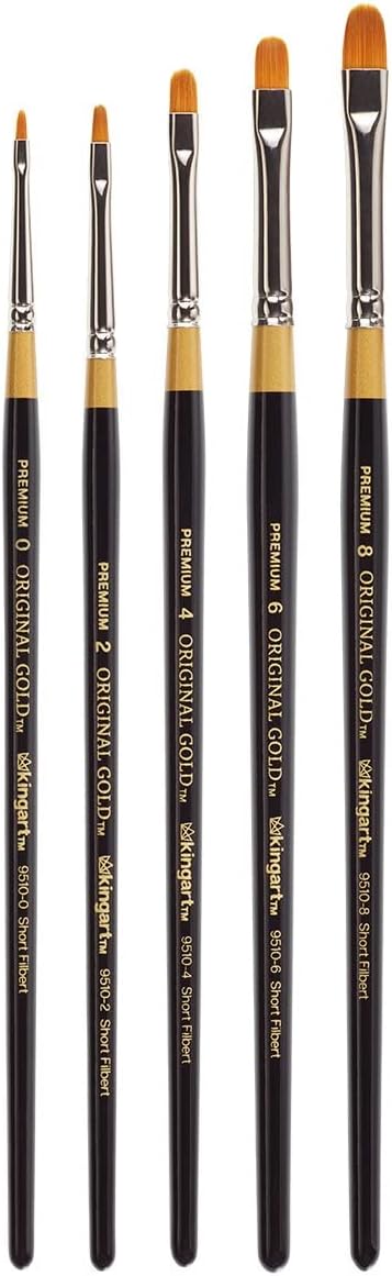 Orijinal Gold 9510 Kısa Filbert Serisi Boya Fırçası Seti, Premium Golden Taklon Multimedya Sanatçı Fırçaları, 5'li Set
