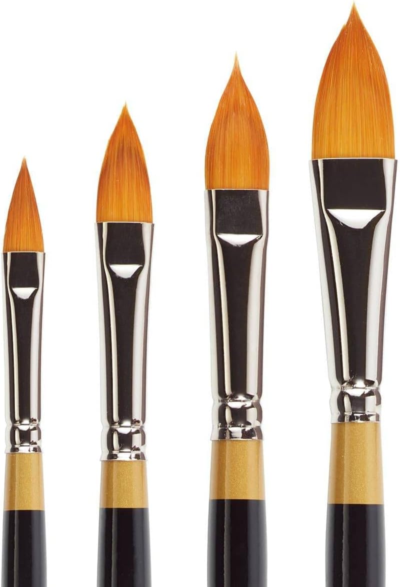B-100 Premium 4 adet. Orijinal Altın 9930 Serisi Oval Çiçekli Petal Fırça Seti, Akrilik, Yağ, Suluboya Boya, Kısa Saplı, 4 Fırça için Sentetik Altın Taklon Boyutlar: 2, 6, 8, 10