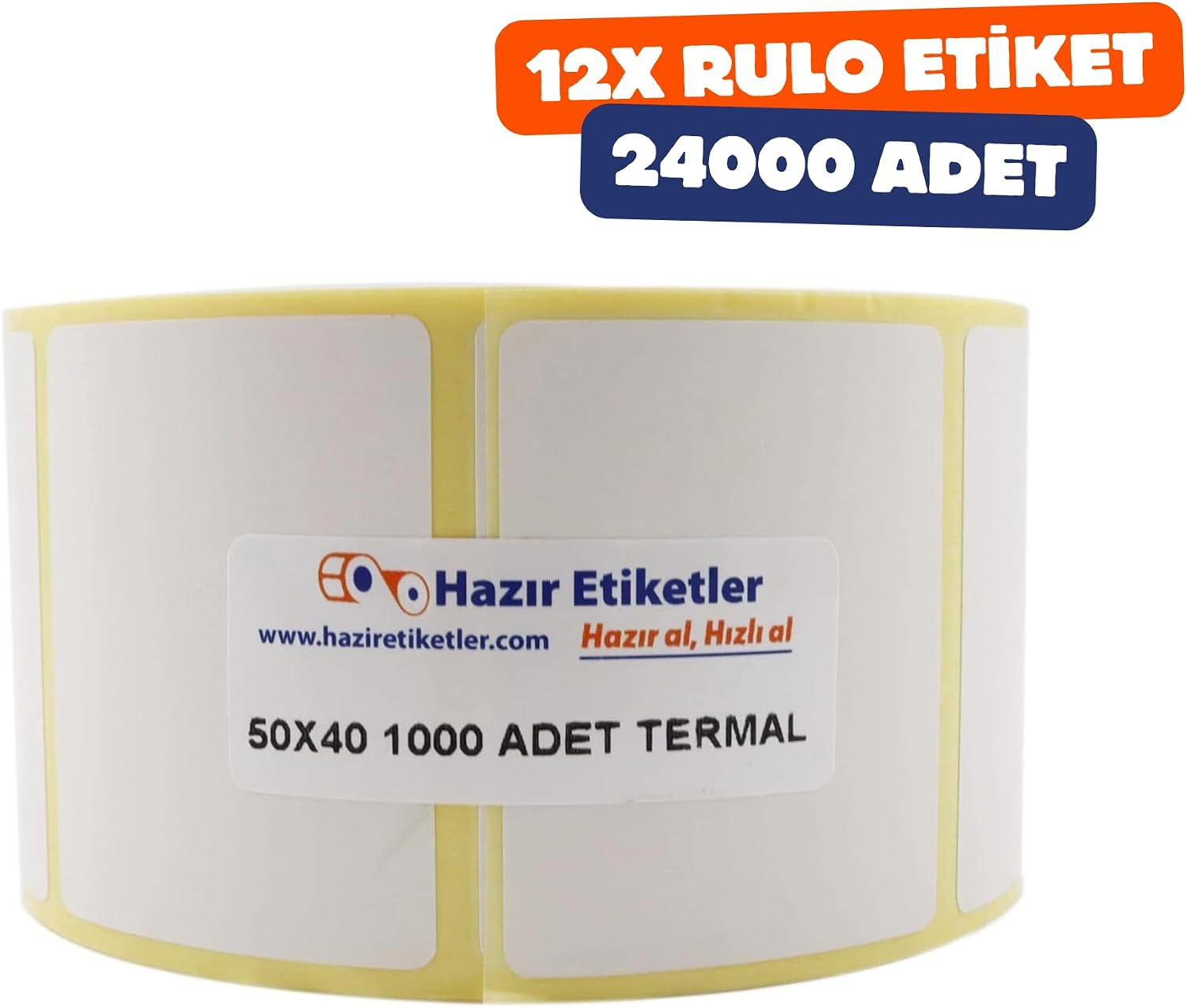 Eko Termal Etiket 50mm x 40mm 12000 Adet 40mm Kuka Çapında Direk Termal Transfer Etiketi 12 Rulo