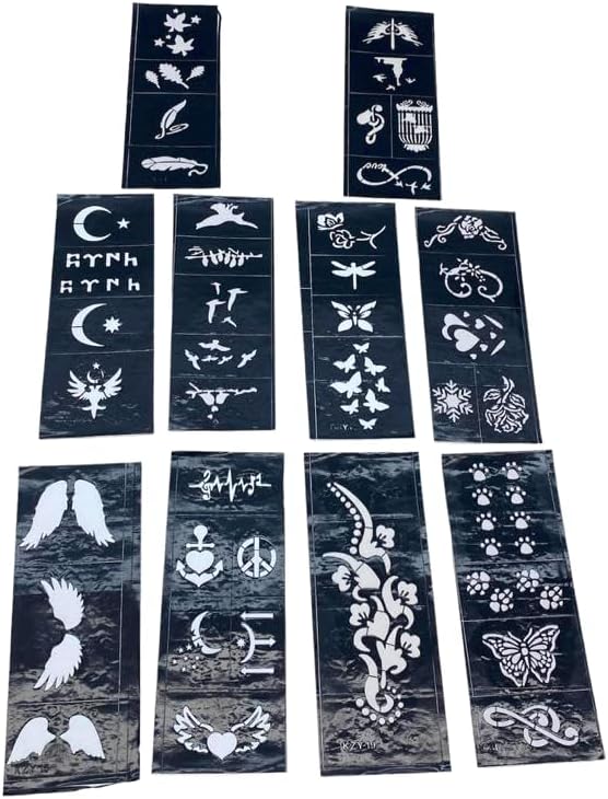 İbico Mix Desen Tüp Kına Desen Çıkartma Şablonu 10 Adet, 8x20cm, CHRMK11807, Karışık Renkli, Kadın